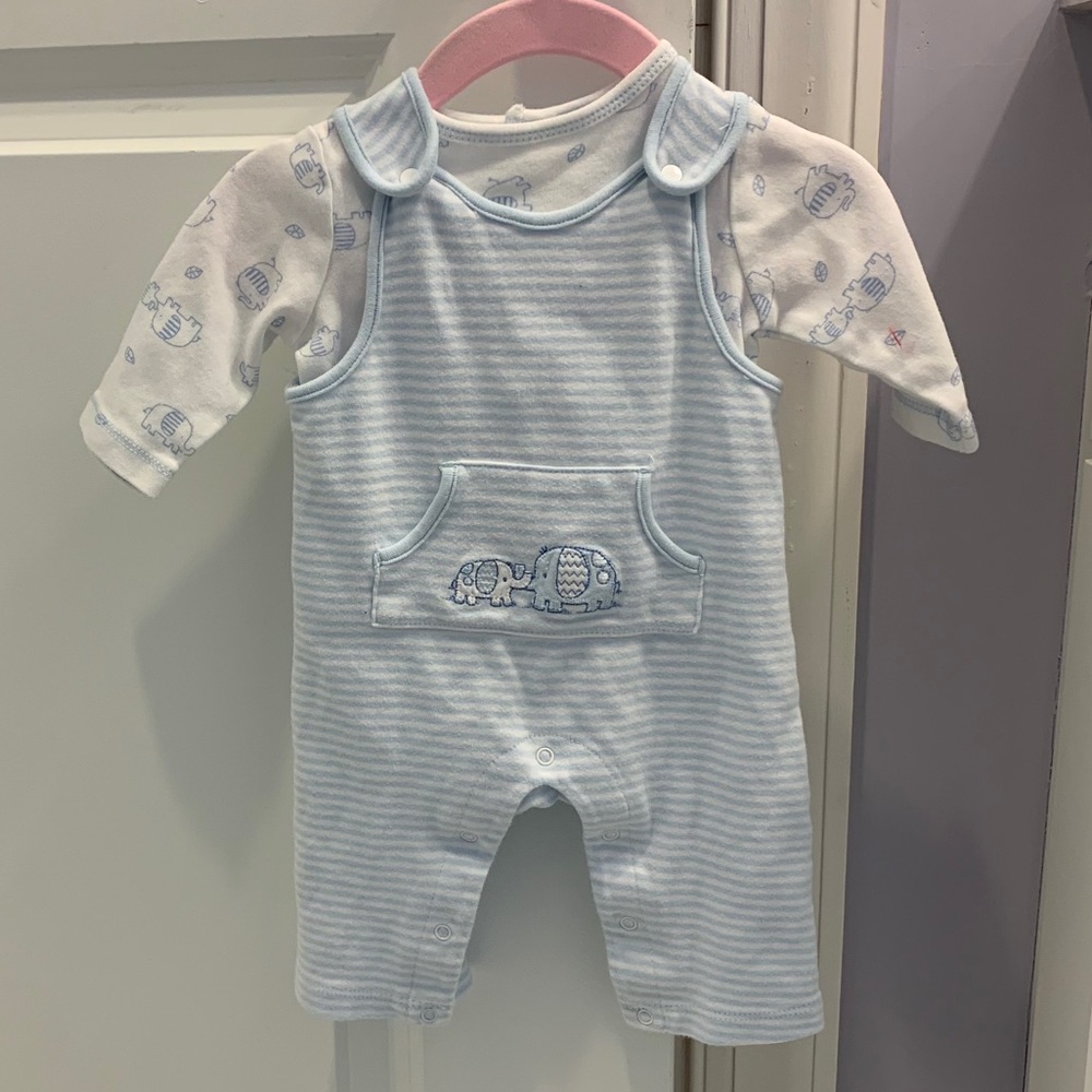 Little me two piece elephant overall outfit